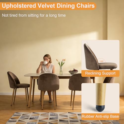 Lightdot Dining Chairs Set of 2, Brown Velvet Upholstered Dining Chairs with Solid Wood Legs, Mid-Century Modern Accent Chair for Kitchen Living Room Bedroom, Assembly Guide Included, 300lbs Capacity - color: Brown