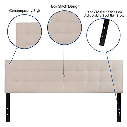 EMMA + OLIVER Beige King Quilted Tufted Headboard | Adjustable Bed Rail Slots, Fabric Upholstered - color: Beige, size: King