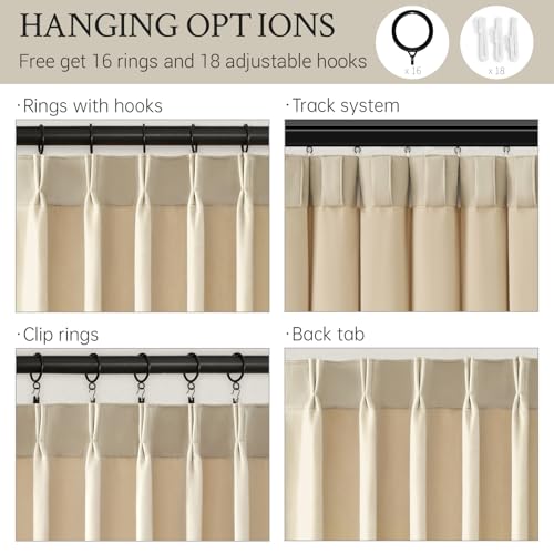 102 Inch Long Custom Velvet Curtains,Beige Room Darkening Noise-Reducing Pleated Drapes with Hooks and Back Tab, Modern White Tone Window Panels for Bedroom, Living Room,2 Panels - color: Beige, size: 40"W x 102"L (Pack of 2)