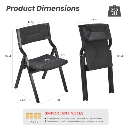 Wood Folding Chairs Set of 4, Foldable Chairs Wooden Indoor Stackable Dining Chairs for Kitchen & Dining Room Chair Woven Seat & Webbing Back
