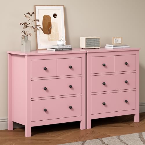 RoyalCraft 3 Drawer Nightstand, Pink Night Stand with Storage Drawers, Wood Bedside Table for Bedroom, Modern End Table for Hallway - color: Pink