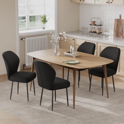 Garvee Linen Dining Chairs Set of 4, Modern Fabric Upholstered Kitchen Side Chairs with Metal Pegs, Black - color: Black, size: Set of 4