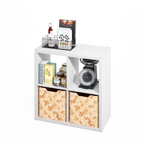 Furinno HERMITE Kitchen Island, 4-Cube Coffee Bar, Extra Thick Kitchen Storage, Bakers Rack, for Pantry Organizers and Storage, Kitchen Organization, White - color: White, size: 4-Cube Extra Thick