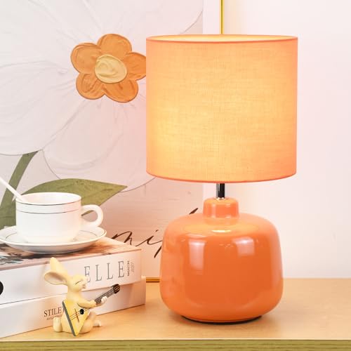 Oslo Small Ceramic Table Lamp for Living Room and Bedroom,Modern Kids Night Table Lamp,Φ7.09×H13.39IN,Bulb Excluded,Orange - color: Orange