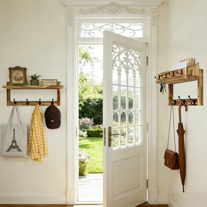 29" Coat Rack Wall Mount with Shelf, 4 in 1 Wall Mounted Coat and Key Hanger with 11 Hooks, Entryway Key Holder with Mail Holder for Living Room, Bedroom - size: 7 Hooks with shelf