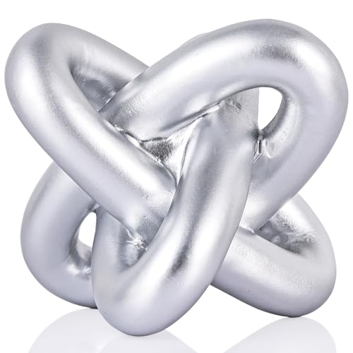 DOVDOV Silver Knot Sculpture, Three Knot Sculpture Silver Home Decor Accent, Suitable for Rustic Style Coffee Tables, Living Room Dining Tables, entryway Shelves, and Small Decorations. - color: Silver