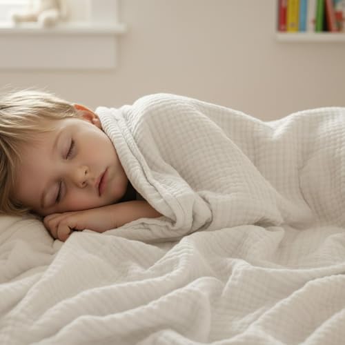 PHF 100% Cotton Muslin Throw Blanket 50" x 60", 4-Layer Lightweight and Breathable Blanket, Luxuriously Soft Gauze Throws for Couch Bed Sofa, Ideal Gift Choice, Oat Milk (Pack of 2) - color: Oat Milk, size: Throw(50"X60") (Pack of 2)