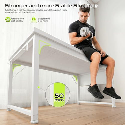 DurayLoly 63 x 24 inch Large Desk, 24mm Thick Heavy Duty Computer Desk with RGB LED & Power Outlets, Gaming Desk with Detachable Stand, Hooks & Storage Bag, 150LBS Load Capacity, White - color: White, size: 63 Inch