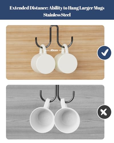 Luckinow Mug Hooks Under Cabinet 3 Pack, Metal Cup Hooks for Hanging Under Shelf, Mug Organizer Rack with 12 Hooks for Displaying Mugs, Coffee Cups and Kitchen Utensils, Black - color: Black
