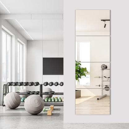 Wall Mirror Tiles, 16"x12"x4PCS Full Length Home Gym Mirror | HD Tempered Glass, Frameless Workout Mirror for Garage, Bedroom, Living Room, Over The Door - size: 16"x12"x4PCS