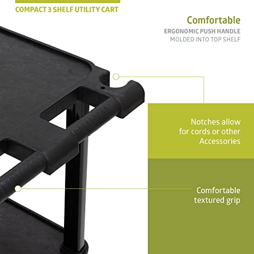 Pearington 3-Tier Compact Multi-Purpose Utility Cart with Lockable Wheels and Ergonomic Handle, Black, 2 Pack - size: 2 Pack
