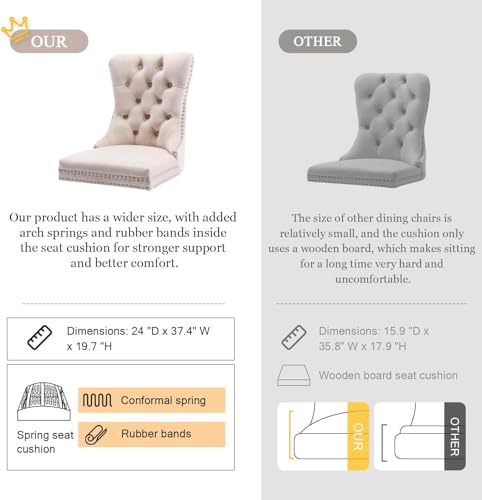 Virabit Velvet Dining Chairs, Tufted Upholstered Dining Chairs with Nailhead Back and Ring Pull Trim, Solid Wood Dining Chairs for Kitchen/Bedroom/Dining Room (Beige, Set of 6) - color: Beige, size: set of 6