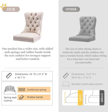 Virabit Velvet Dining Chairs, Tufted Upholstered Dining Chairs with Nailhead Back and Ring Pull Trim, Solid Wood Dining Chairs for Kitchen/Bedroom/Dining Room (Beige, Set of 6) - color: Beige, size: set of 6