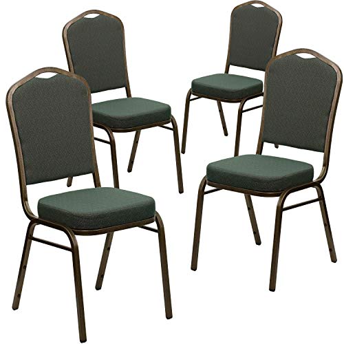 Flash Furniture Hercules Crown Back Stackable Banquet Chair, Green, 4-Pack | Gold Vein Frame, Fabric Upholstery - color: Green Patterned Fabric/Gold Vein Frame, size: Set of 4