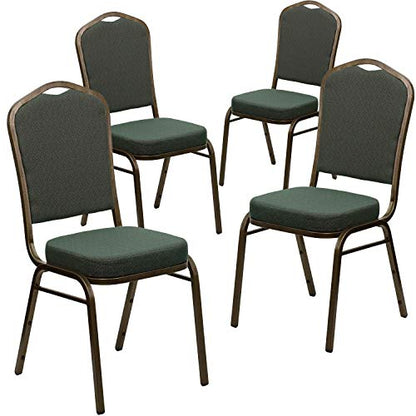 Flash Furniture Hercules Crown Back Stackable Banquet Chair, Green, 4-Pack | Gold Vein Frame, Fabric Upholstery - color: Green Patterned Fabric/Gold Vein Frame, size: Set of 4