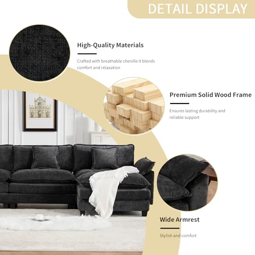 81.9" Oversized Black Loveseat Sofa, 2 Seater Large Sectional Couches for Living Room, Chenille Fabric Modular Sectional Sofa, Deep Seat Wide Armrest Home Sofas Set, Love Seat Couches - color: Wide Arm-black, size: 2 Seater