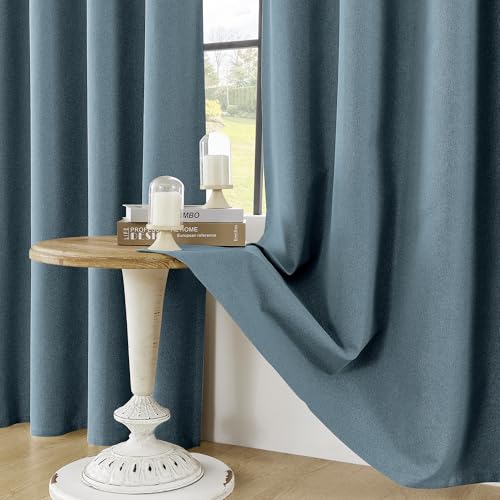 ChrisDowa Blue Blackout Curtains 45 Inches Long 2 Panels for Bedroom | Room Darkening,Light Blocking,Thermal Insulated,Faux Linen,Farmhouse,Grommet,Window Treatment,Drapes,Living Room,52x45 - color: Blue, size: 52"W x 45"L (Pack of 2)