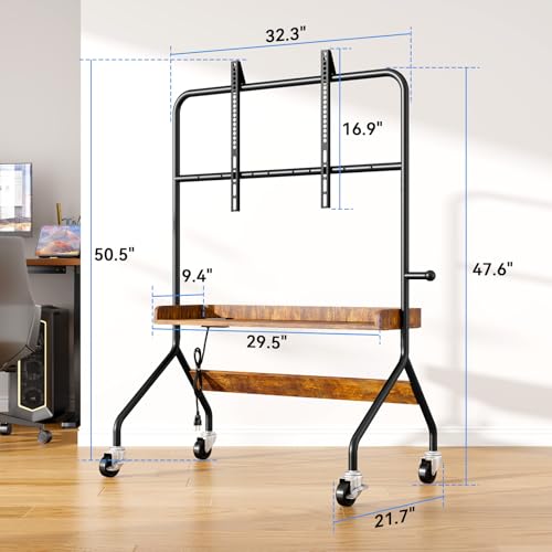 Rolling TV Stand with Power Outlet for 32-75 Inch TV - V1 | Mobile TV Cart, Load Bearing 110Lbs TV, Easel Portable TV Stand on Wheels with Shelf for Bedroom, Corner, Living Room