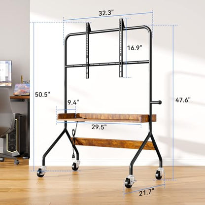 Rolling TV Stand with Power Outlet for 32-75 Inch TV - V1 | Mobile TV Cart, Load Bearing 110Lbs TV, Easel Portable TV Stand on Wheels with Shelf for Bedroom, Corner, Living Room