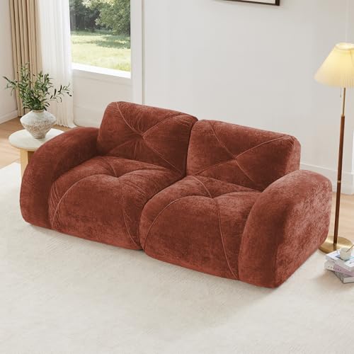 Red Loveseat Sectional Couches for Living Room, Velvet Fabric Boneless Couch in a Box, No Assembly Required Cloud Modular Sectional Sofa Love Seat, Foam Couch Compressed Sofa Set, Sofas para Sala - color: Red, size: 2 Seater
