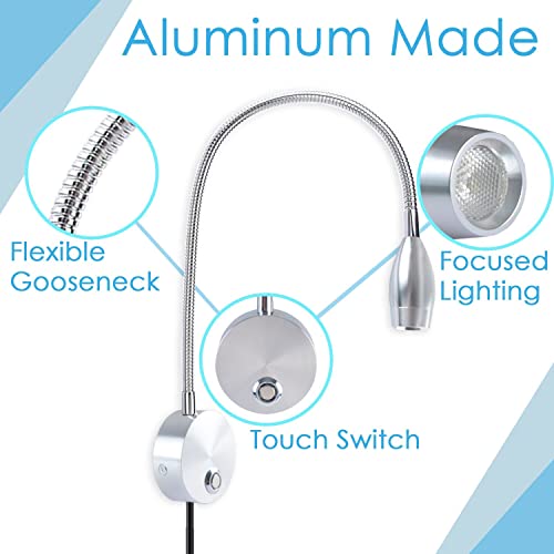 Adust Reading Lights for Books in Bed, Bedside Reading Lamp, 3W LED Dimmable Wall Mount Lamp, Adjustable Colour - size: 1 pack