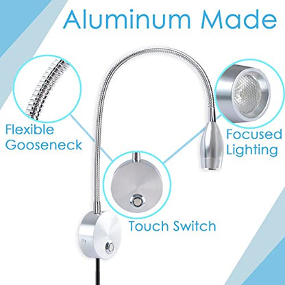 Adust Reading Lights for Books in Bed, Bedside Reading Lamp, 3W LED Dimmable Wall Mount Lamp, Adjustable Colour - size: 1 pack