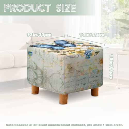 Butterfly Daisy Letter Print Stretch Ottoman Cover, Machine Washable Folding Storage Stool Furniture Protector Removable Slipcovers for Ottomans with Elastic Bottom - color: Butterfly Daisy Letter