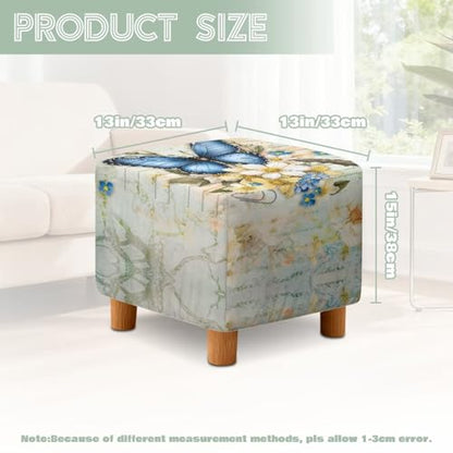 Butterfly Daisy Letter Print Stretch Ottoman Cover, Machine Washable Folding Storage Stool Furniture Protector Removable Slipcovers for Ottomans with Elastic Bottom - color: Butterfly Daisy Letter
