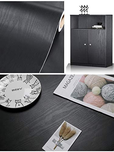 tiltil Black Wood Peel and Stick Wallpaper Wood Contact Paper 17.7" × 197" | Self-Adhesive Wallpaper Removable Waterproof Wall Paper Vinyl for Countertop Furniture Kitchen Countertop Easy to Clean - size: 17.7" x 197"