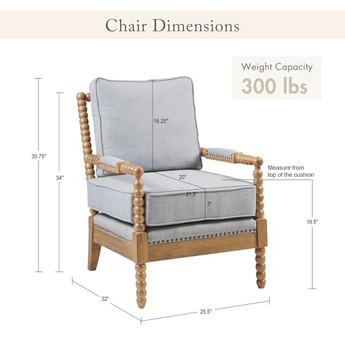Madison Park Donohue Midcentury Modern Accent Chairs Padded Solid Wood Armrest and Frame Oakwood Finish, Upholstered Seat, Bedroom, Family or Living Room, 25.5" W x 32" D x 35.75" H, Light Blue - color: Light Blue