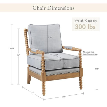 Madison Park Donohue Midcentury Modern Accent Chairs Padded Solid Wood Armrest and Frame Oakwood Finish, Upholstered Seat, Bedroom, Family or Living Room, 25.5" W x 32" D x 35.75" H, Light Blue - color: Light Blue