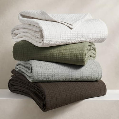 100% Cotton Modern Grid Stitch Quilt Set, Queen Size, Dark Brown | Pre-Washed Cotton Coverlet Bedspread, Oversized Lightweight 3-Piece Bedding Set for All Season, with 2 Pillow Shams - color: Dark Brown, size: Full/Queen (96" X 94")