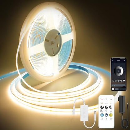 Pandery COB LED Strip Lights Warm White,24V Dimmable led Light Strip KIT with Remote and app Control,3000K 25FT/7.5m 8mm Wide Ra>90 Cuttable Flexible Strip Lights for Bedroom,Wardrobe,Cabinet - color: 3000K Warm white, size: 25FT