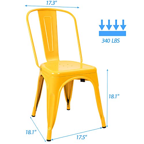 Devoko Metal Indoor-Outdoor Chairs Distressed Style Kitchen Dining Chairs Stackable Side Chair with Back Set of 4 (Yellow) - color: Yellow