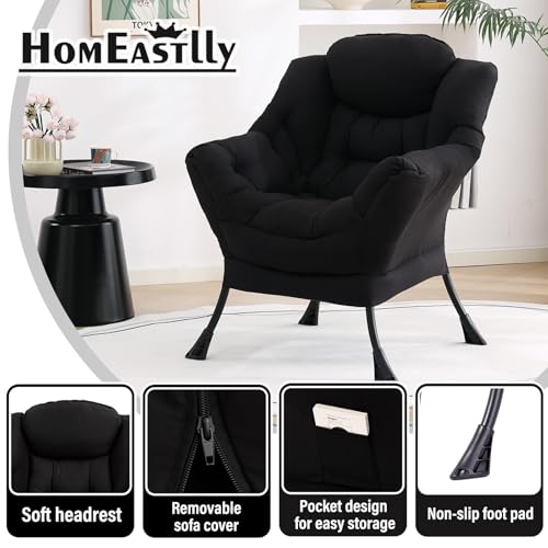 Lazy Chair, Comfy Reading Accent Chair for Bedroom, Black | Comfy Bedroom Accent Chair with Washable Removable Cover and extra throw pillowfor Living Room Dorm - color: Black-single