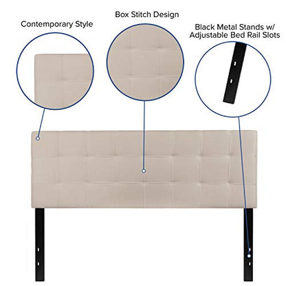 EMMA + OLIVER Beige Queen Quilted Tufted Headboard | Adjustable Bed Rail Slots, Fabric Upholstered - color: Beige, size: Queen