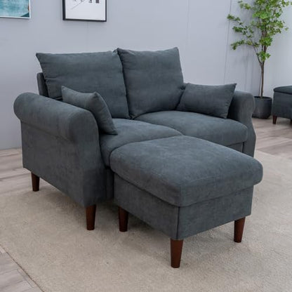 Panana 2 Seater Small Sofa Set with Ottoman, Sectional Loveseat for Small Space Living Room Apartment (Gray, 2 Seater) - color: Gray Linen Fabric, size: 2 seater with ottoman