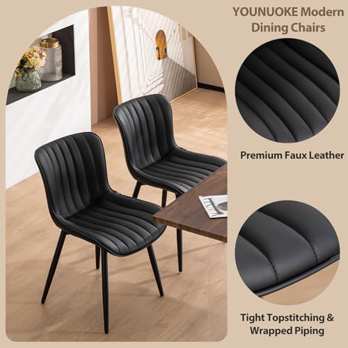 YOUNUOKE Dining Chairs Set of 2 Mid-Century Modern Kitchen Chair Black | Faux leather upholstered with Back, fits dining living waiting room guest reception. Waterproof easy to clean assemble, 300lb - color: Black