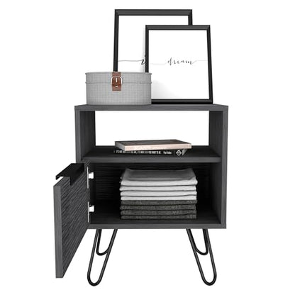 Tuhome Augusta Nightstand, Single Door Cabinet, Hairpin Legs -Smokey Oak - color: Smoky Oak
