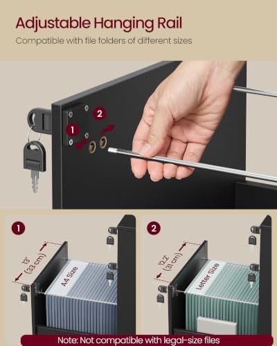 VASAGLE 3-Drawer Mobile File Cabinet, Home Office, Locking, Printer Stand | Highlight: Small Rolling, A4, Letter-Size Hanging File Folders, Ink Black, CUSTOS Collection UOFC084BC01SV1 - color: Ink Black, size: 3 Drawers with Lock
