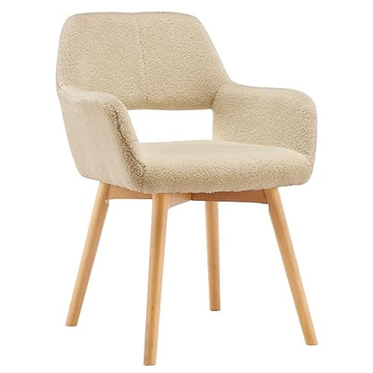 Desk Chair No Wheels Vanity Chair Comfy Accent Chair for Living Dining Room Bedroom Home Office Mid Century Modern Upholstered Armchair Sofa (Wool Light Khaki, 1) - color: Wool Light Khaki