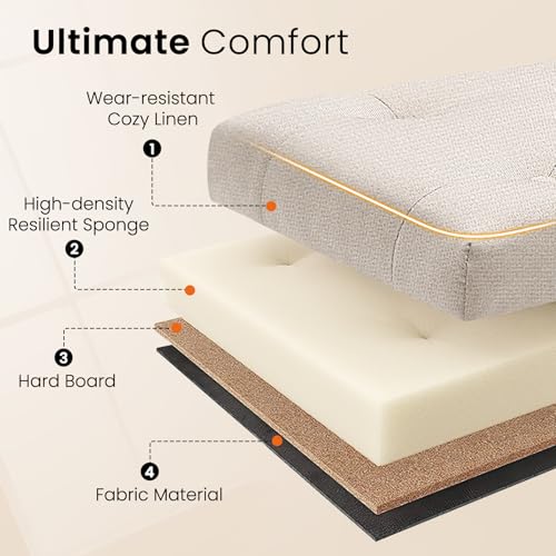 Large Storage Ottoman, Beige, Wood Frame, Linen Fabric, 285 Lbs Capacity - color: Beige
