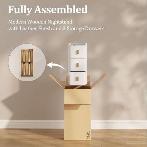 AQIMUELE Narrow Nightstand with Drawers, Narrow Side Table Leather, Small Bedside Tables for Bedroom. (White) - color: White, size: 7.8"W x 15"D x 22.8"H