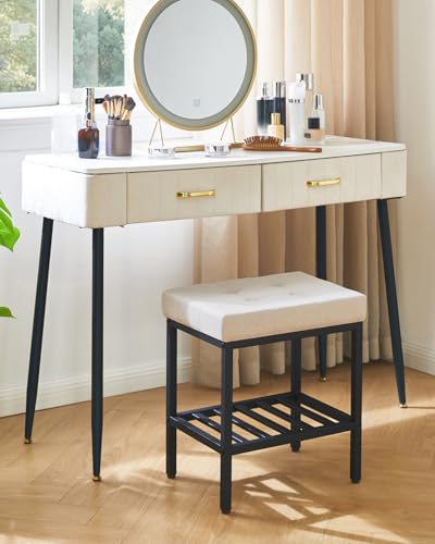 IBUYKE Rectangular Makeup Stool, Linen Seat Vanity Chair, Linen WBD017Y | Adjustable Feet Storage Space Footrest Multi-Use Small Side Table Ottoman Bedroom - color: Linen, size: Rectangular