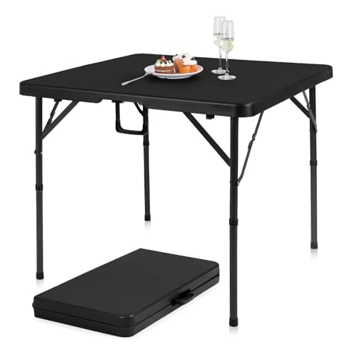 pollilar 34" Folding Card Table Square Portable with Detachable Legs Black | Foldable Table Plastic Dual Height Adjustable Heavy Duty Indoor Outdoor Dining Game Camping Picnic Mahjong Tables - color: Black
