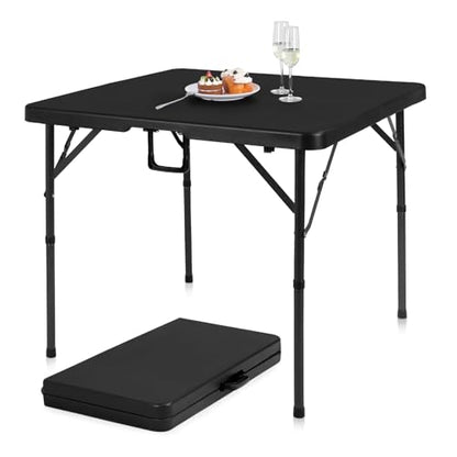 pollilar 34" Folding Card Table Square Portable with Detachable Legs Black | Foldable Table Plastic Dual Height Adjustable Heavy Duty Indoor Outdoor Dining Game Camping Picnic Mahjong Tables - color: Black