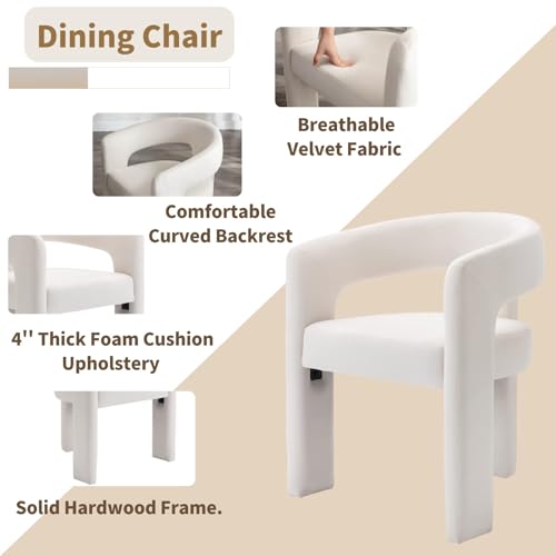HNY Modern Velvet Barrel Single Dining Chair, Ivory | Upholstered Accent Armchair With Wide Seat Elegant Design For Living Room Bedroom Vanity And Small Spaces - color: Ivory Velvet