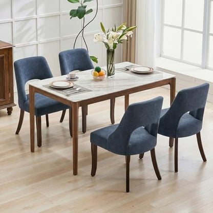 UVV Wooden Dining Chairs Set of 4, Mid Century Upholstered Dining Room Chair Kitchen Chairs, Chenille Dinner Chair with Solid Wood Legs for Kitchen Dining Room, Navy Blue - color: Navy Blue, size: Set of 4
