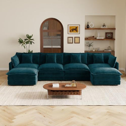4 Seater Sectional Sofa,137 inch U-Shape,Blue | Chenille Deep Seat Sofa with Pillow for Living Room, Bedroom and Apartment - color: Blue, size: 137Inch-U