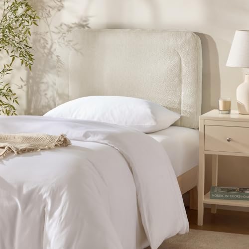 Hearth & Harbor Wall Mounted Twin Headboard Only, Bed Headboard Twin Size | Easy Assemble, Floating Peel & Stick, Upholstered Boucle, 3D Stitched Wall Panels, 5 Strips of 3M Tape Included, Linen - color: 02-linen, size: Twin